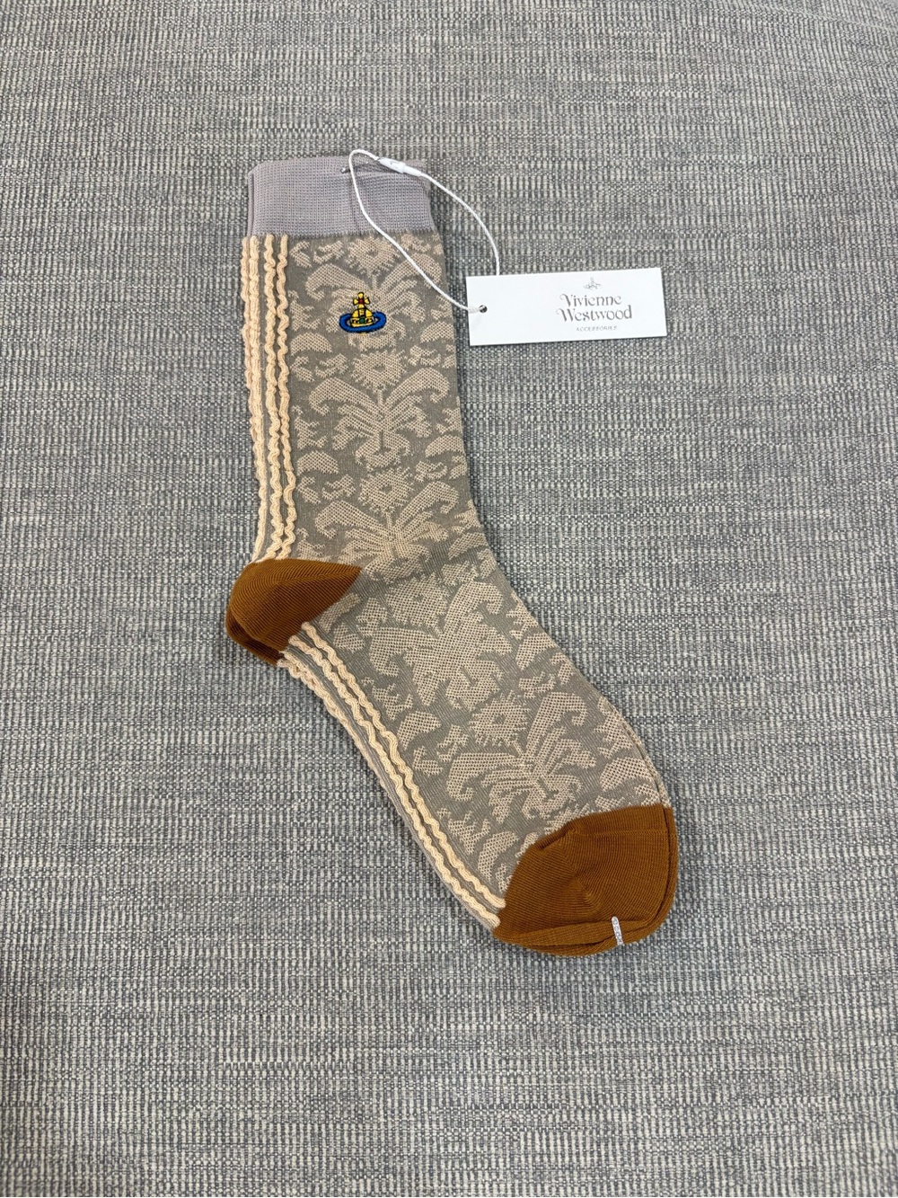 Vivienne Westwood Beige Patterned Crew Socks with Brown Accents
